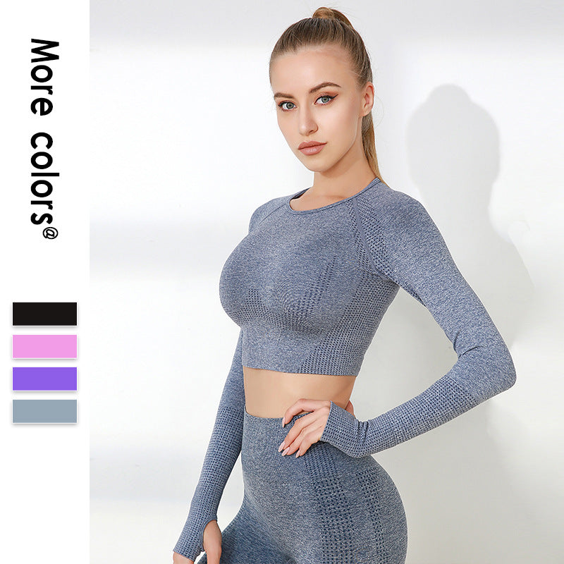 Cross-border new yoga clothes women seamless fitness long-sleeved shirt running sports exposed navel sexy slim fitness clothes