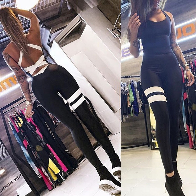 Women's high waist sexy backless sports slim breathable jumpsuit