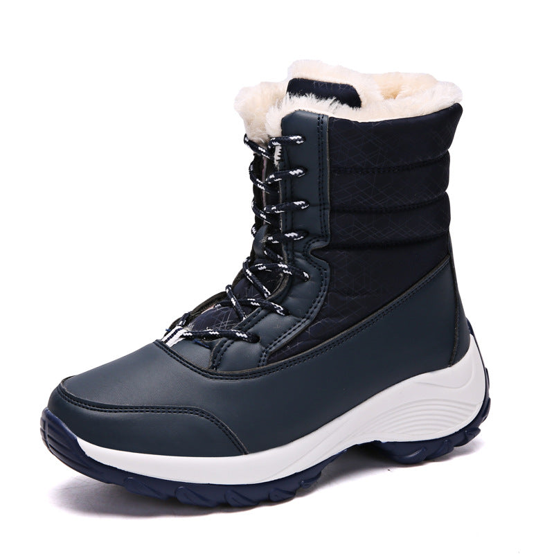 Outdoor waterproof and anti-ski boots women's mid-tube plus velvet thickening warm big cotton shoes