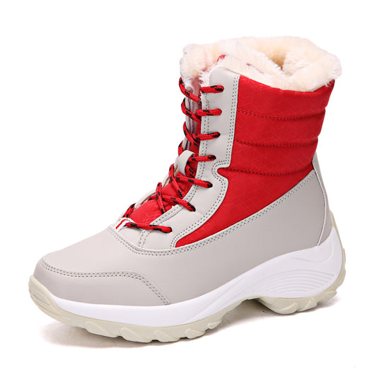 Outdoor waterproof and anti-ski boots women's mid-tube plus velvet thickening warm big cotton shoes