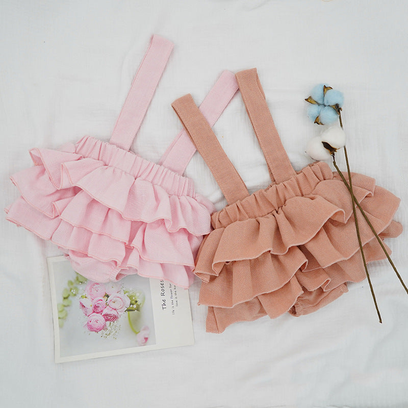 New linen puffy shorts baby girls cake skirt suspender skirt children's clothing