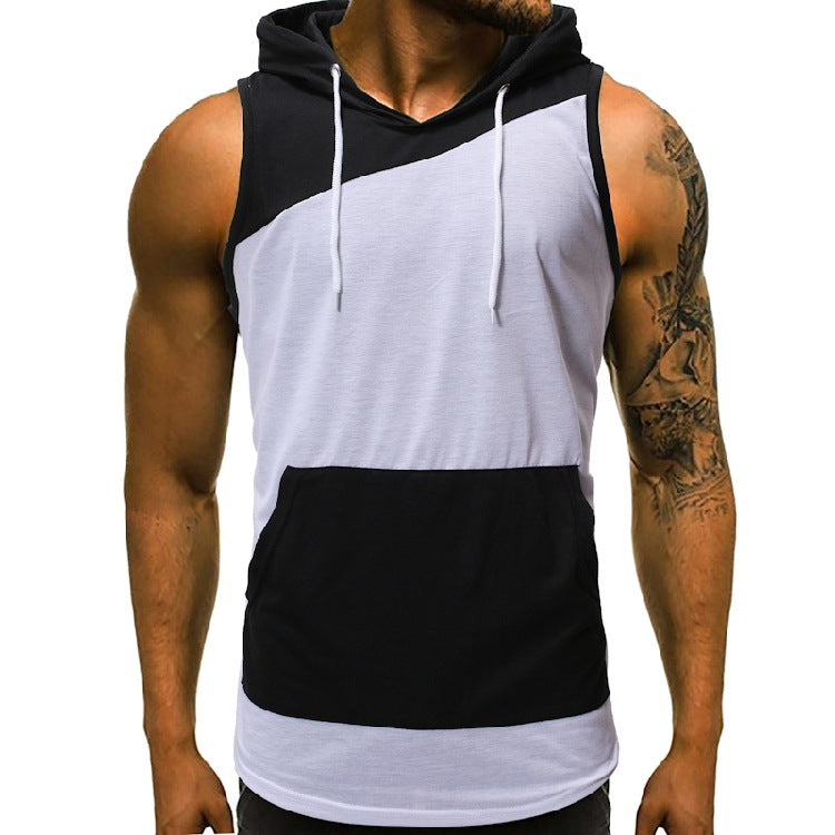 European and American hot sale male vest classic color matching casual T-shirt sleeveless hooded vest