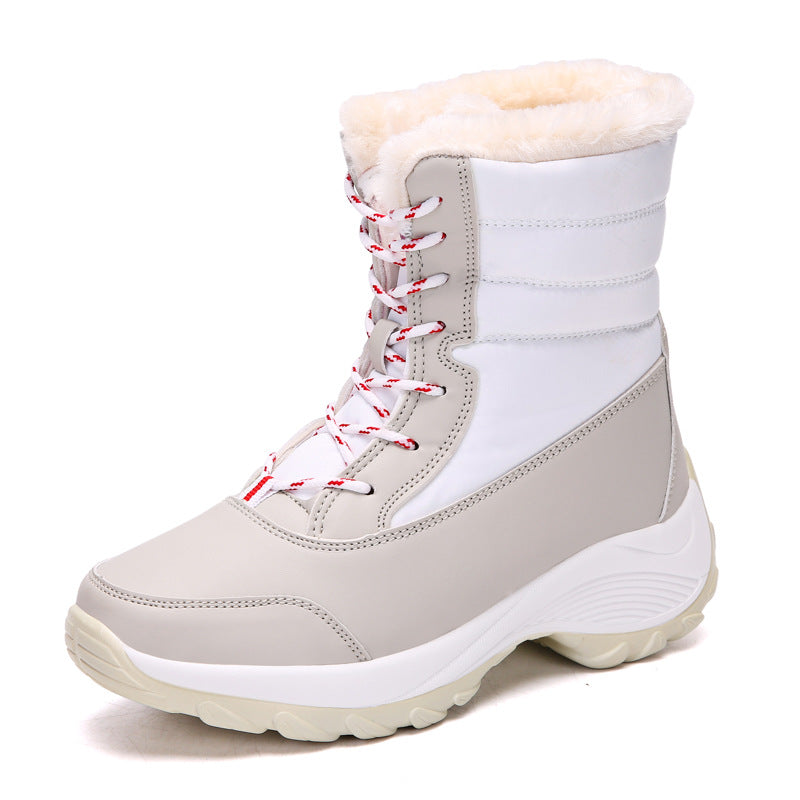 Outdoor waterproof and anti-ski boots women's mid-tube plus velvet thickening warm big cotton shoes