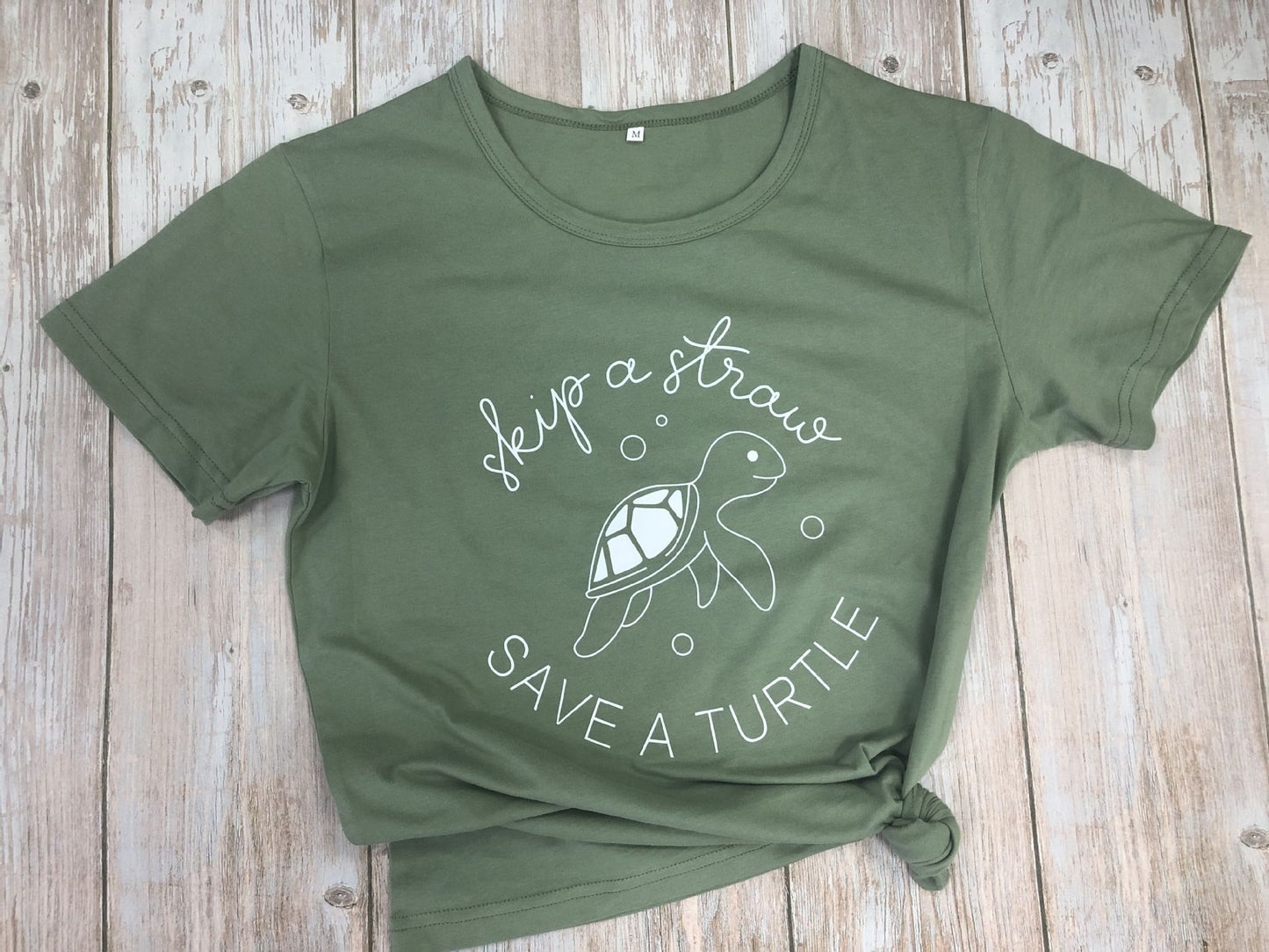 T-shirt sea turtle Skip A Straw Save A Turtle men and women alphabet short sleeve