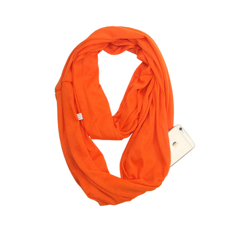 European and American cross-border storage zipper pocket bib solid color infinite scarf pocket scarf female infinity scarf