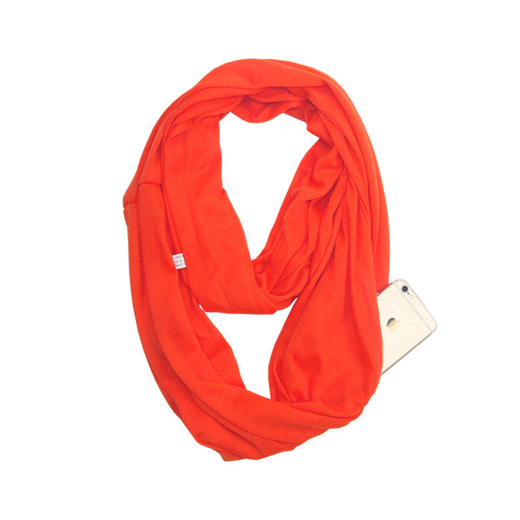 European and American cross-border storage zipper pocket bib solid color infinite scarf pocket scarf female infinity scarf