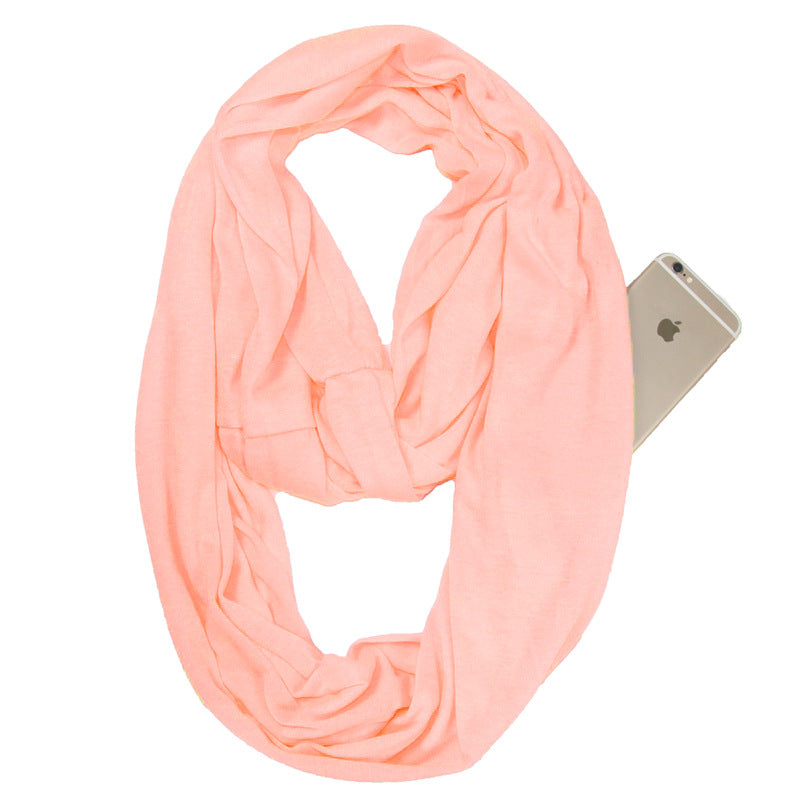 European and American cross-border storage zipper pocket bib solid color infinite scarf pocket scarf female infinity scarf