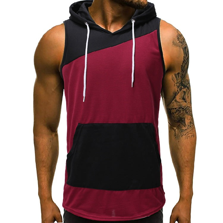 European and American hot sale male vest classic color matching casual T-shirt sleeveless hooded vest