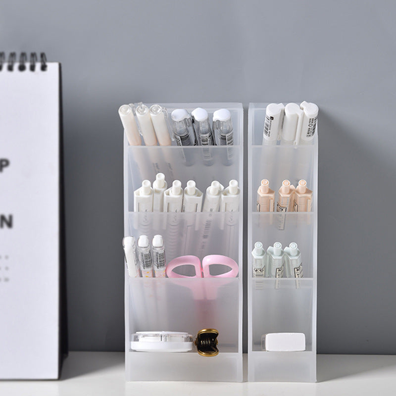 Desktop large compartment frosted storage box desk stationery rack transparent makeup storage tube oblique pen holder