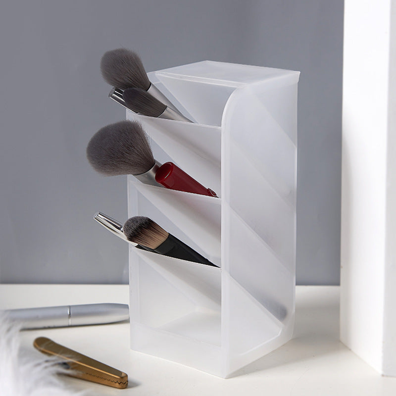 Desktop large compartment frosted storage box desk stationery rack transparent makeup storage tube oblique pen holder