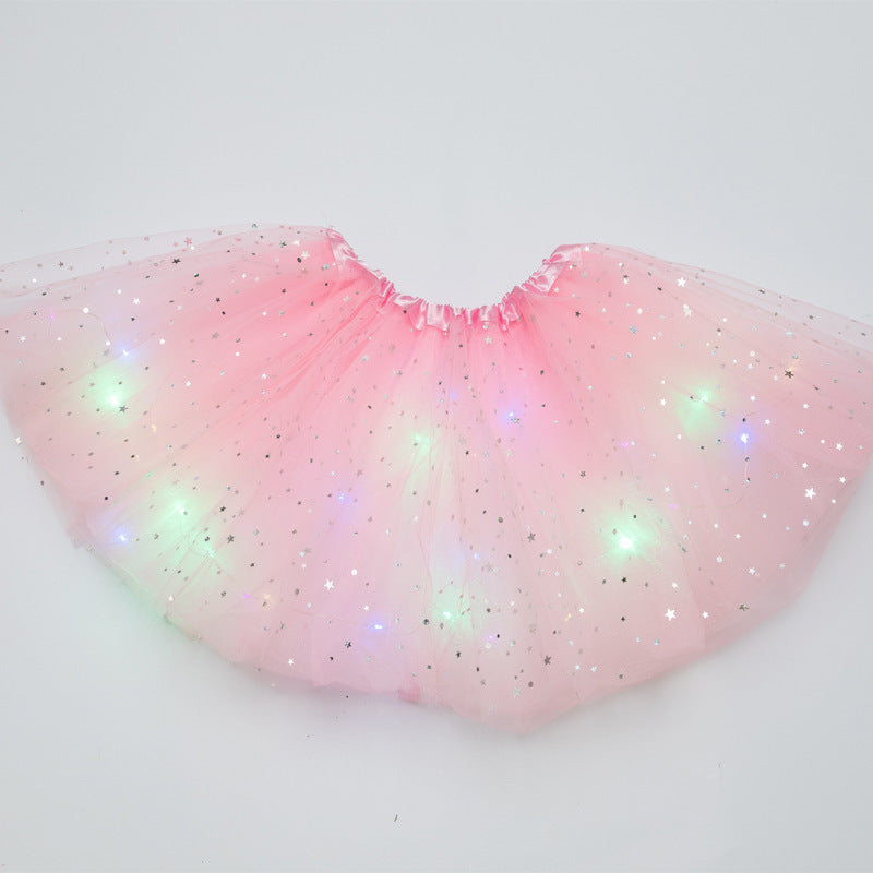 Ins children's sequined led with lights luminous skirt luminous half-length mesh skirt light skirt