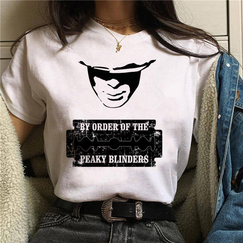 British Drama Peaky Blinders Bloody Gangster Summer Lady Short Sleeve Round Neck T-Shirt