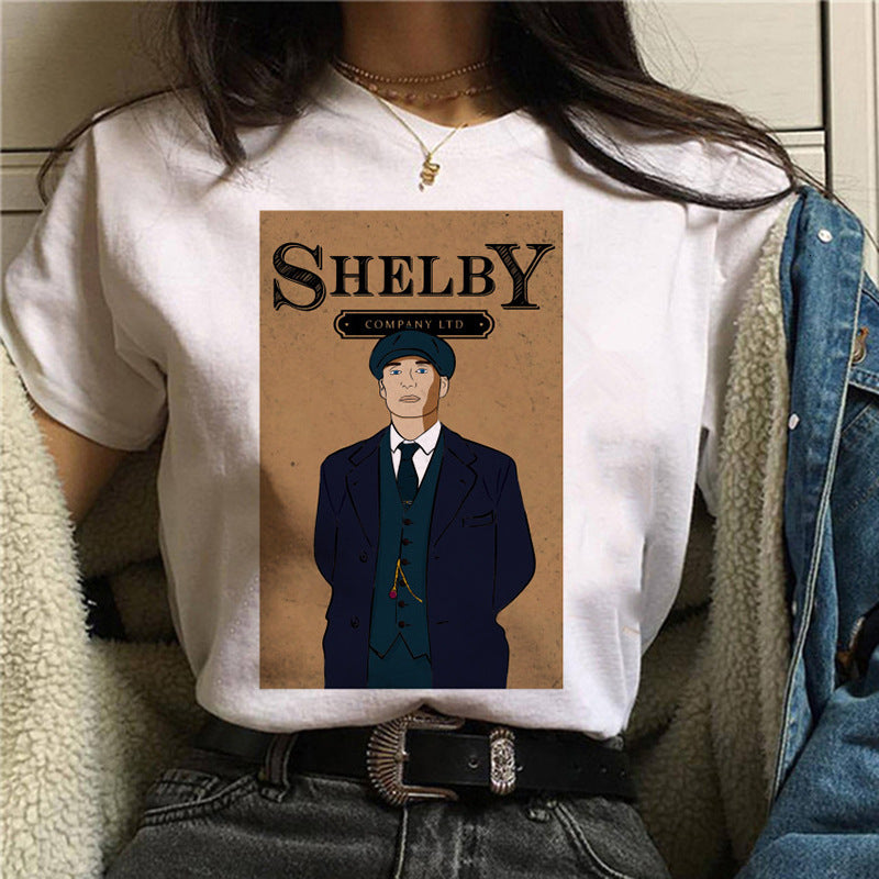 British Drama Peaky Blinders Bloody Gangster Summer Lady Short Sleeve Round Neck T-Shirt