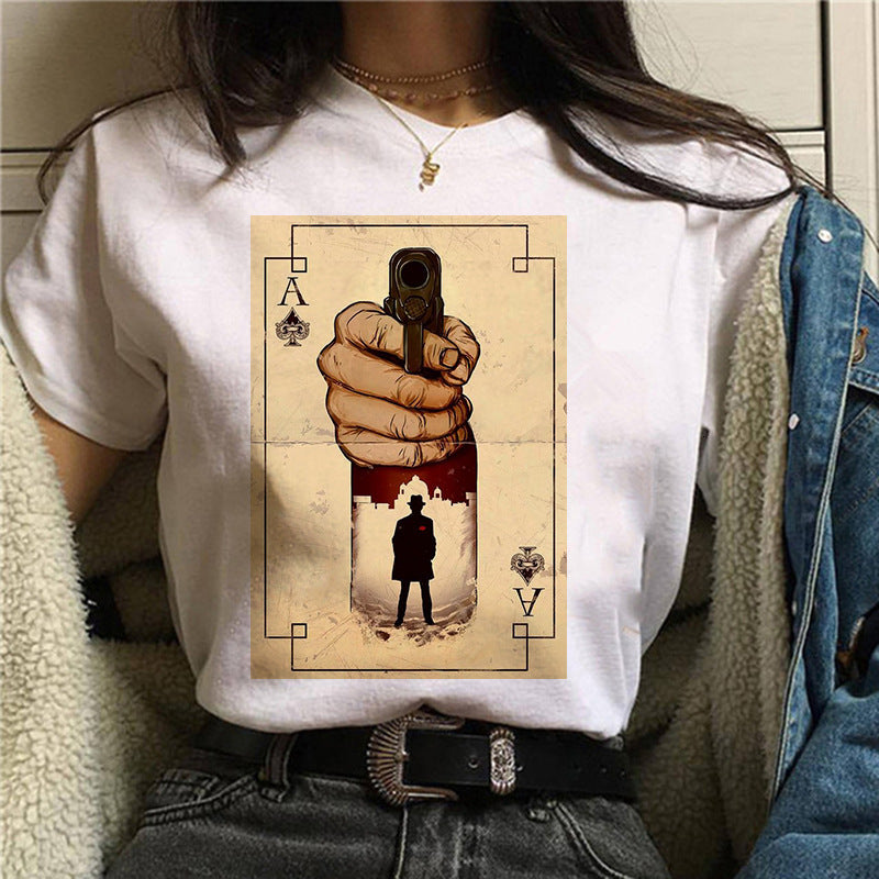 British Drama Peaky Blinders Bloody Gangster Summer Lady Short Sleeve Round Neck T-Shirt