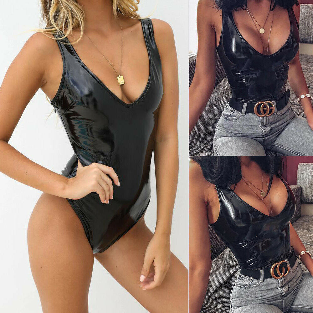 Sexy imitation leather dance clothes women DS clothing jumpsuits sexy lingerie