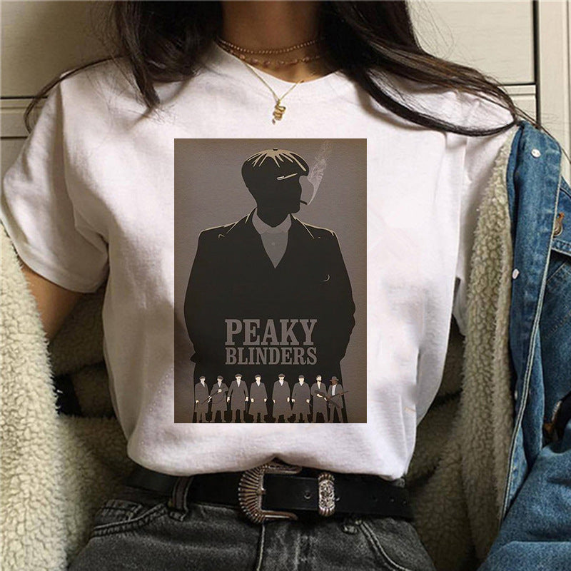 British Drama Peaky Blinders Bloody Gangster Summer Lady Short Sleeve Round Neck T-Shirt