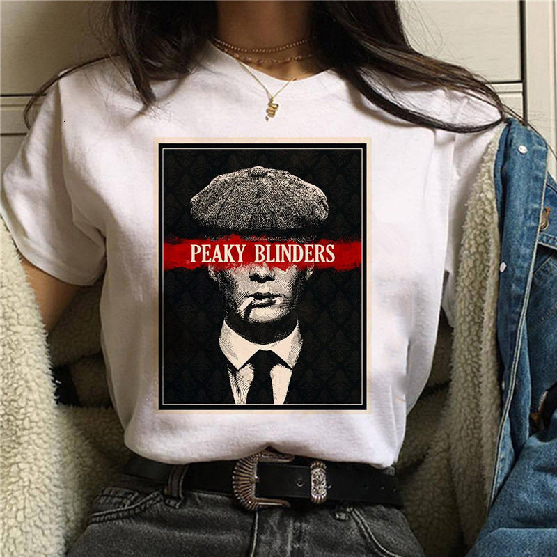 British Drama Peaky Blinders Bloody Gangster Summer Lady Short Sleeve Round Neck T-Shirt