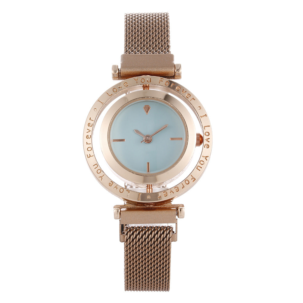 Trendy Fashion Quartz Women's Watch Milan Strap Pando Liner Rotating Ring Style Bar Scale