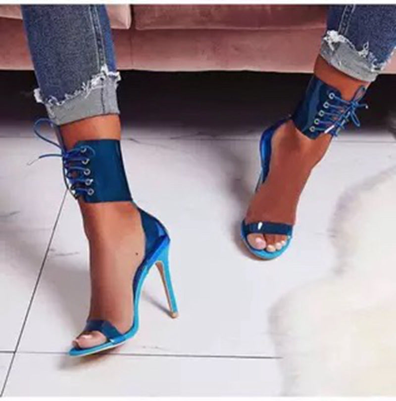 European and American cross-border cross lace transparent sexy stiletto high heel women's shoes