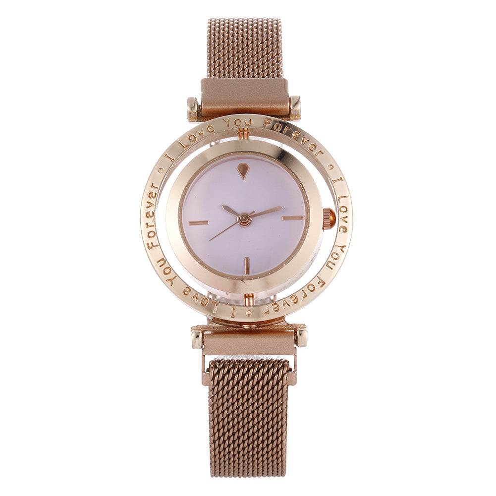 Trendy Fashion Quartz Women's Watch Milan Strap Pando Liner Rotating Ring Style Bar Scale