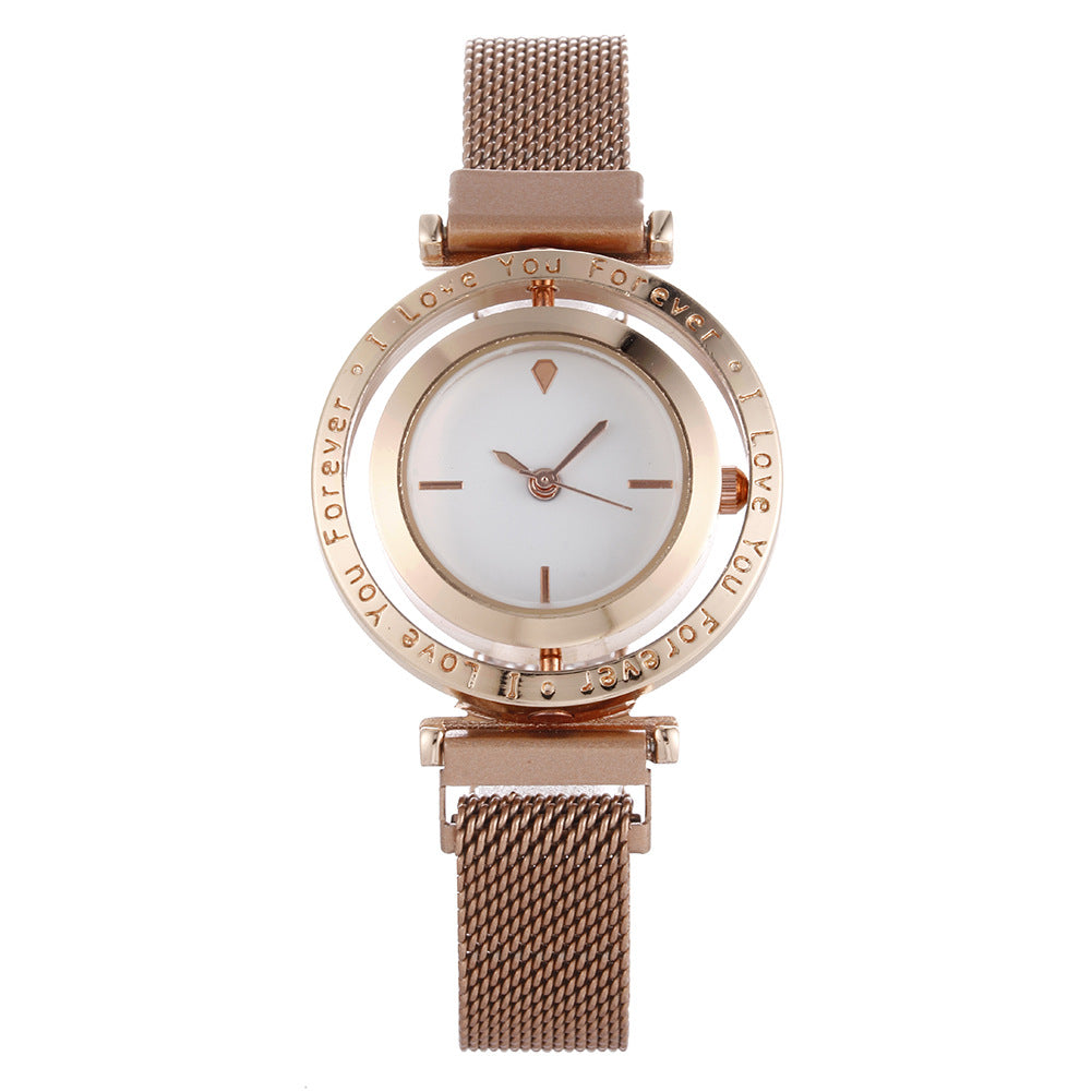 Trendy Fashion Quartz Women's Watch Milan Strap Pando Liner Rotating Ring Style Bar Scale