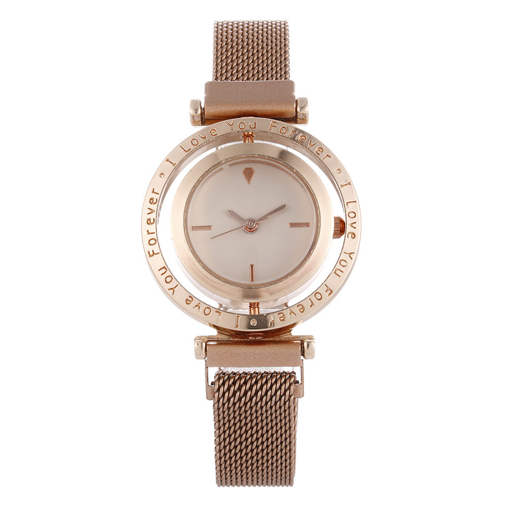 Trendy Fashion Quartz Women's Watch Milan Strap Pando Liner Rotating Ring Style Bar Scale