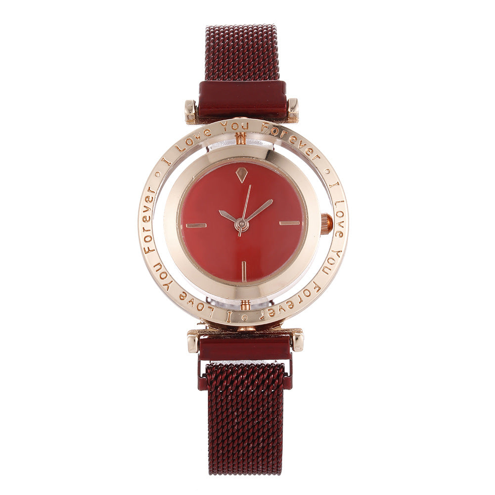 Trendy Fashion Quartz Women's Watch Milan Strap Pando Liner Rotating Ring Style Bar Scale