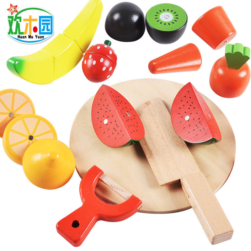 Wooden magnetic 14-piece kitchen toy fruit and vegetable cake