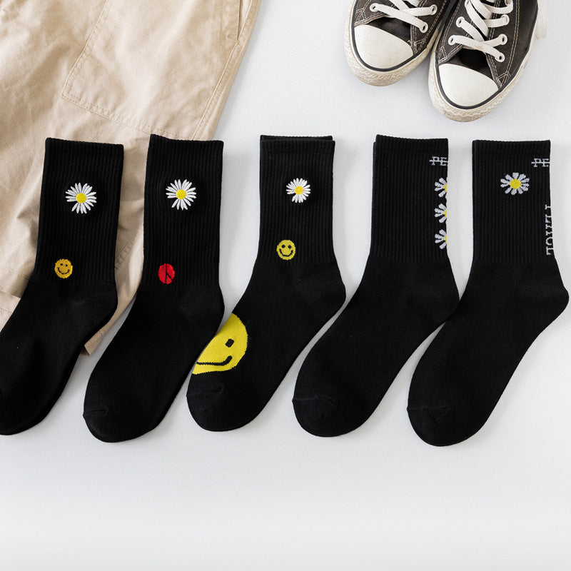 New socks women's socks INS tide socks lovers street GD small daisy flower peace in tube socks men