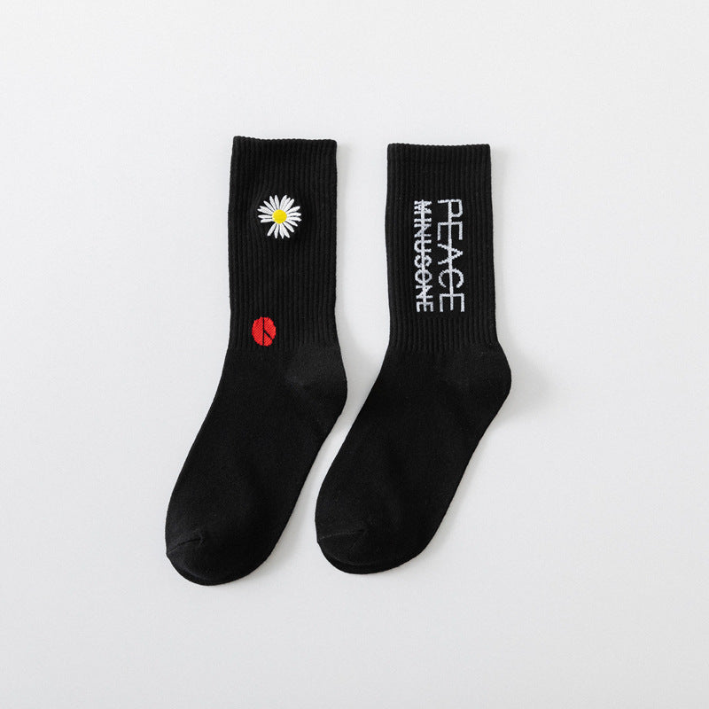 New socks women's socks INS tide socks lovers street GD small daisy flower peace in tube socks men