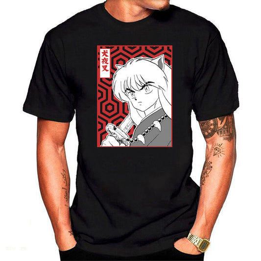 Hot-selling models in Europe and America Cartoon anime half-monster Inuyasha Digital printing Men's casual round neck personality T-shirt