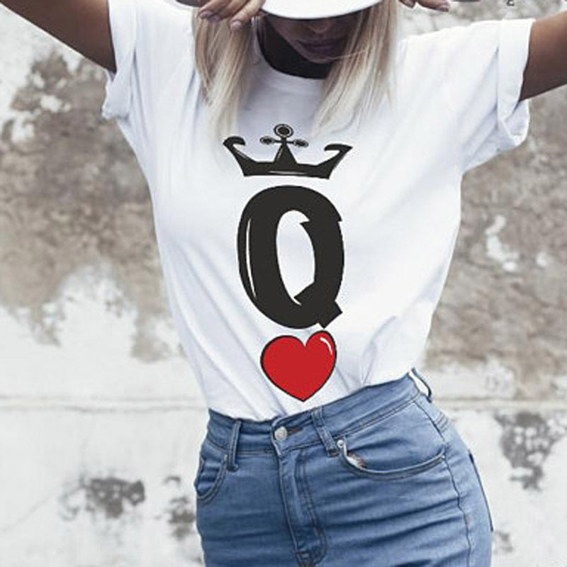 European and American Valentine's Day Hot Sale Letter Love Crown Print Short Sleeve T-shirt