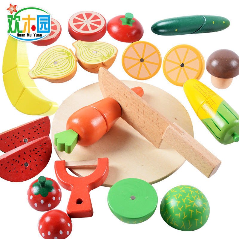 Wooden magnetic 14-piece kitchen toy fruit and vegetable cake