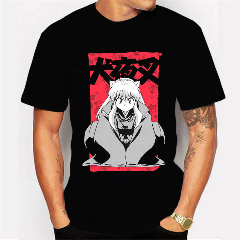 Hot-selling models in Europe and America Cartoon anime half-monster Inuyasha Digital printing Men's casual round neck personality T-shirt