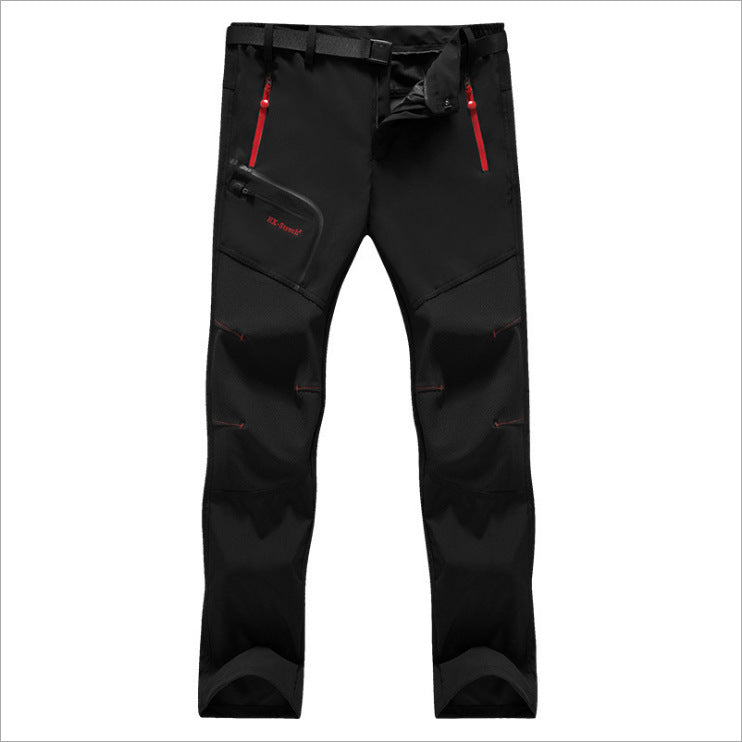 Cross-border source of outdoor fleece jacket men's waterproof soft shell ski pants plus velvet pants women's waterproof couple quick-drying pants