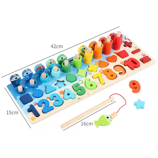 Magnetic fishing logarithmic board, wooden children's toys, number shape matching, cognitive math teaching aids, early education puzzle