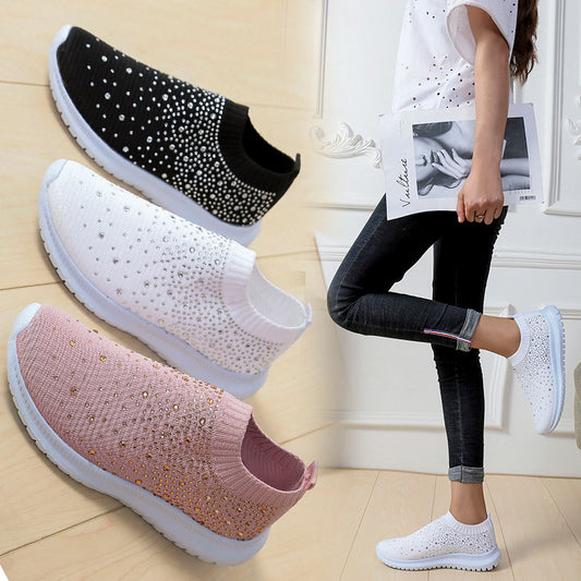 Korean fashion rhinestone flying woven casual sneakers