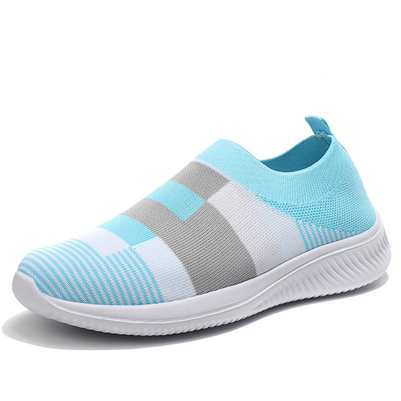 Flying woven mesh casual shoes for the elderly, mother shoes, geometric lattice socks sports shoes