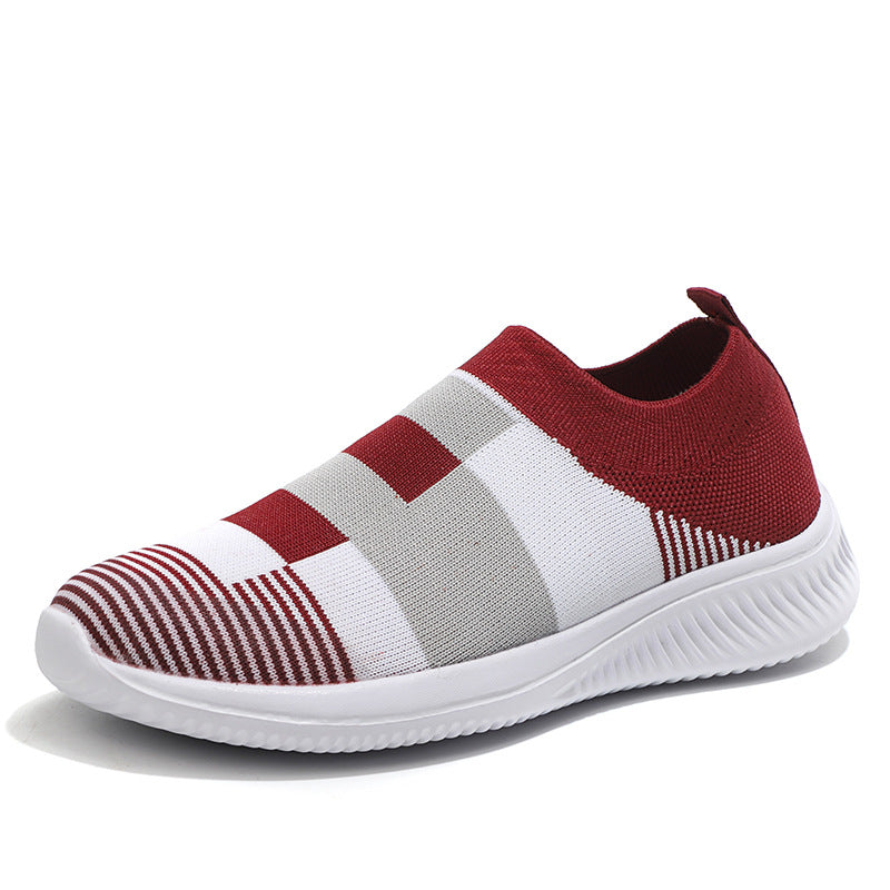 Flying woven mesh casual shoes for the elderly, mother shoes, geometric lattice socks sports shoes