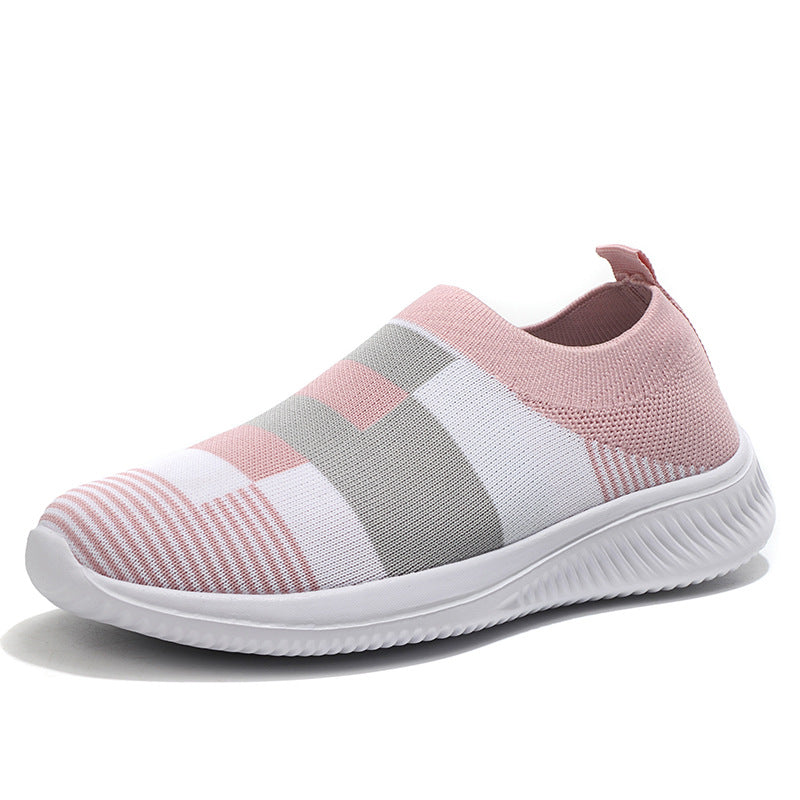 Flying woven mesh casual shoes for the elderly, mother shoes, geometric lattice socks sports shoes