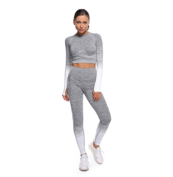 Seamless yoga clothing suit women's autumn and winter new knitted hip-lifting high elastic sports and fitness three-piece suit