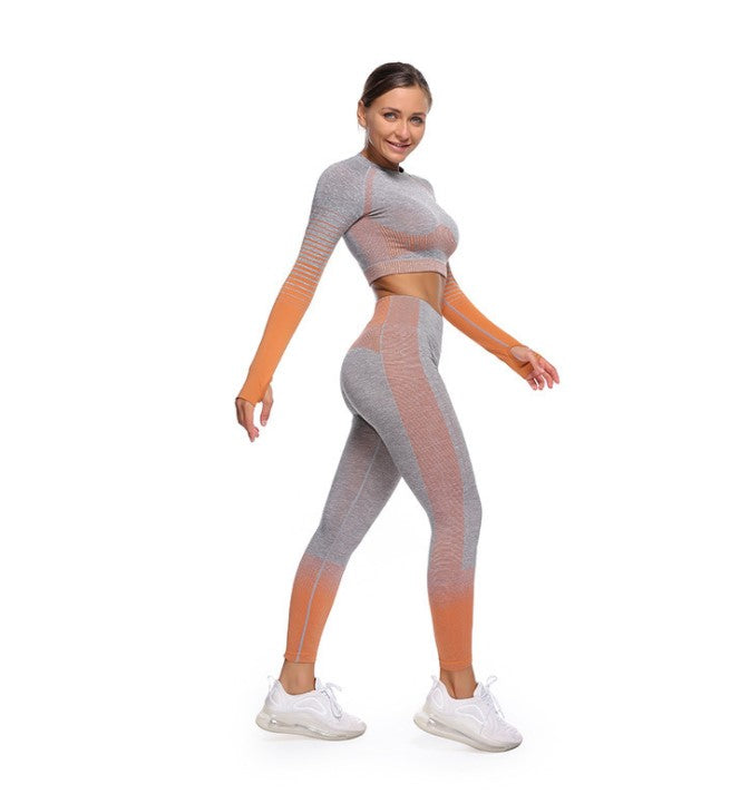 Seamless yoga clothing suit women's autumn and winter new knitted hip-lifting high elastic sports and fitness three-piece suit