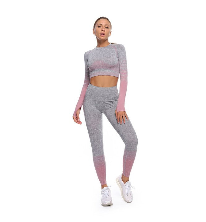 Seamless yoga clothing suit women's autumn and winter new knitted hip-lifting high elastic sports and fitness three-piece suit