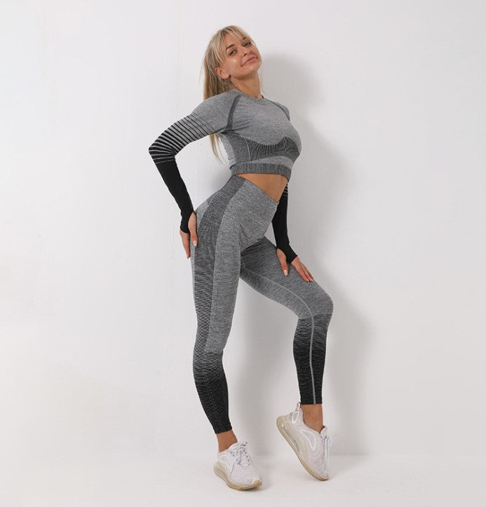 Seamless yoga clothing suit women's autumn and winter new knitted hip-lifting high elastic sports and fitness three-piece suit