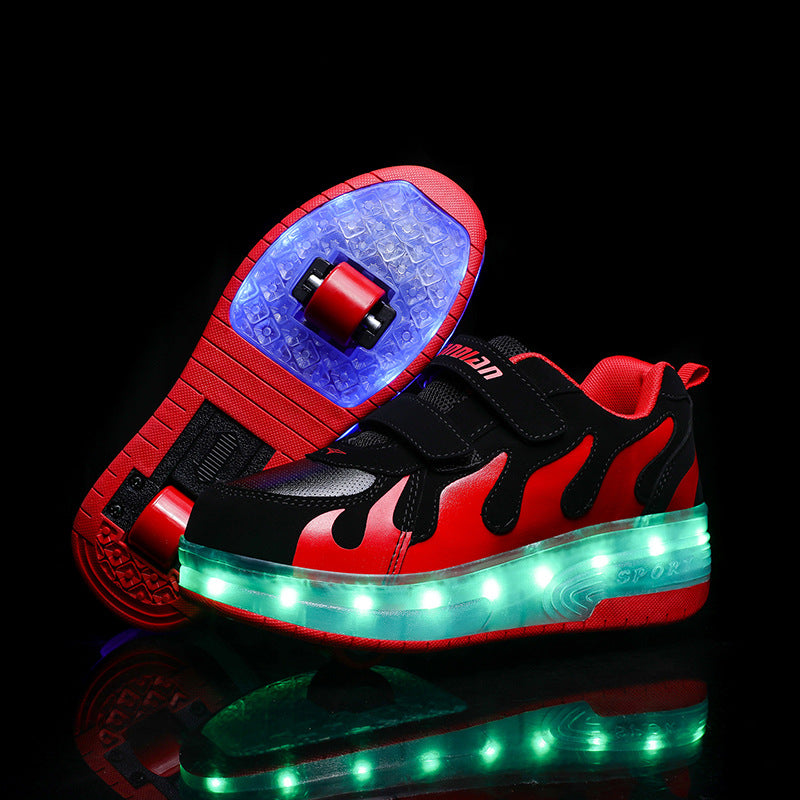 Children's rechargeable walking shoes automatic lighted single and double roller skates LED light-emitting shoes