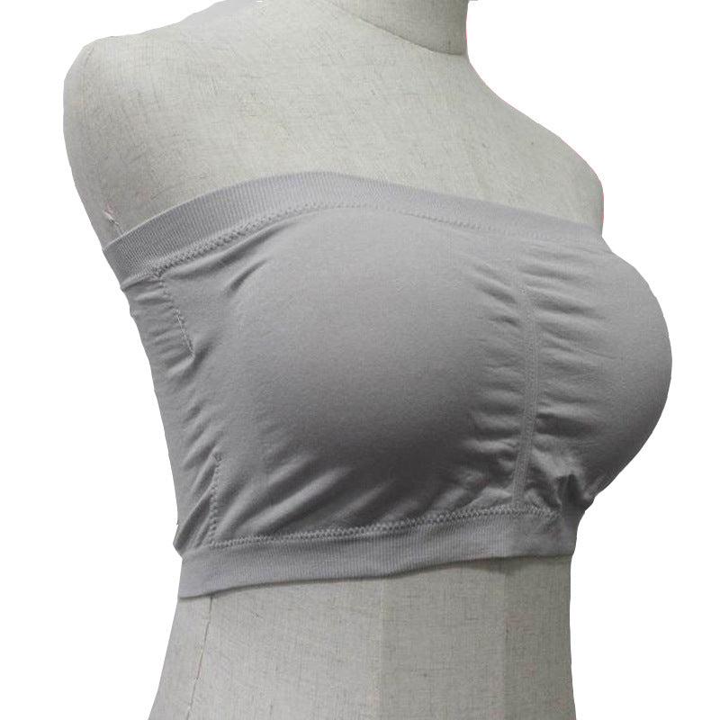 Bandeau Bra one-word bra anti-explosion large size double-layer tube top with chest pads around the chest without steel ring wrapped chest