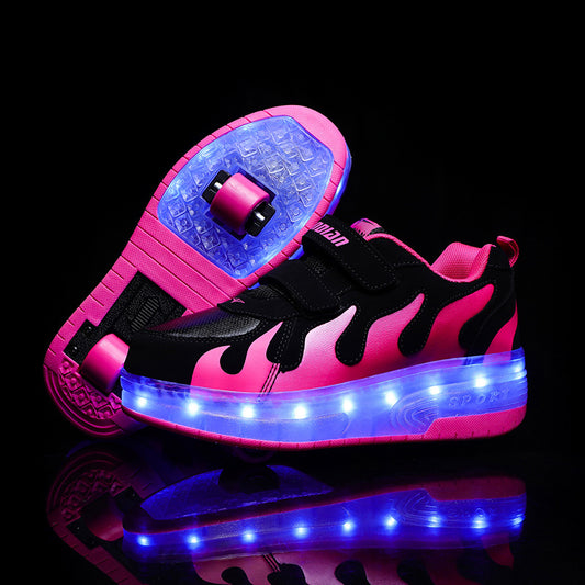 Children's rechargeable walking shoes automatic lighted single and double roller skates LED light-emitting shoes