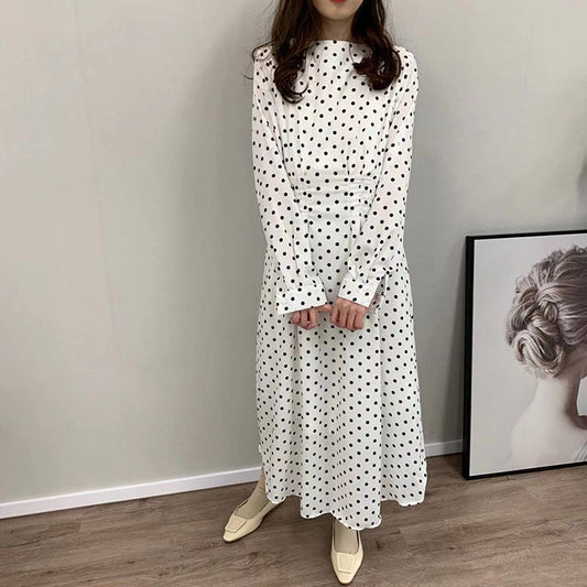 European and American long-sleeved polka-dot dress