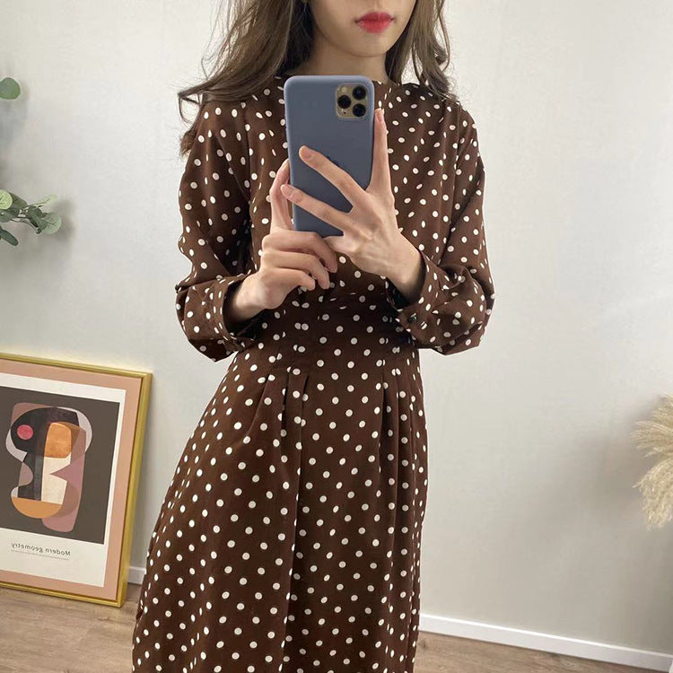 European and American long-sleeved polka-dot dress