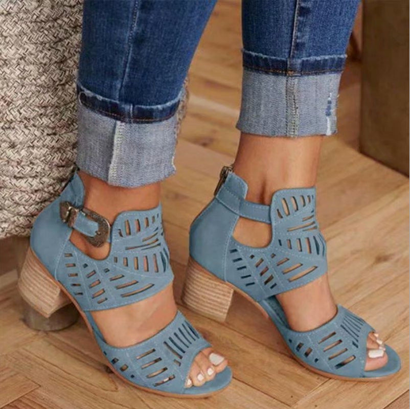 New hollow open toe thick heel female sandals